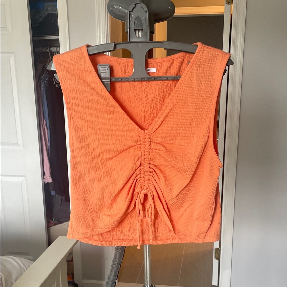 Orange Sleeveless Ruched Top